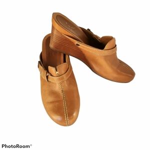 Cole Haan Whisky Brown Leather Clogs/Wedges Sz 9.5